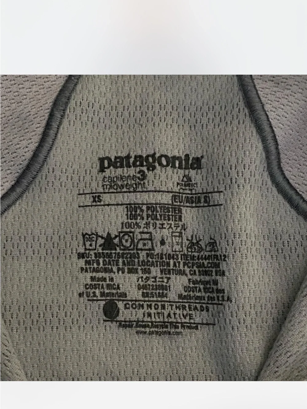 Patagonia Capilene 3 Men’s Gray and Black Striped Half-Zip Pullover Size XS